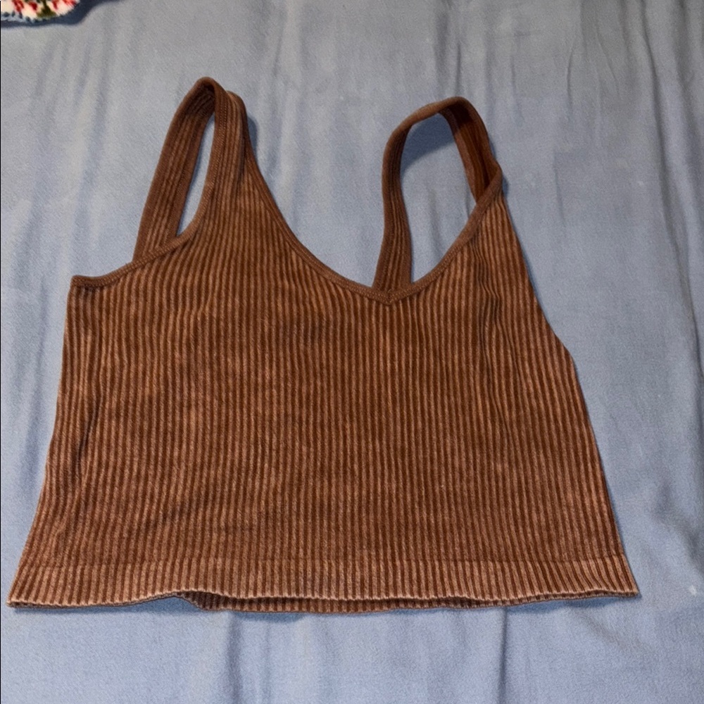 Aura Brown Crop Tank Top with Ribbed Style